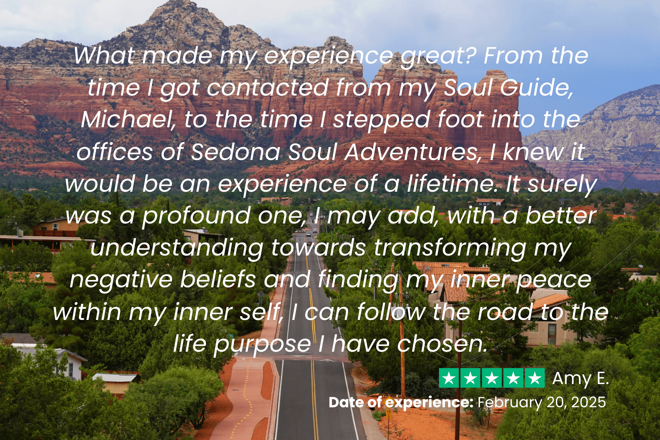 amy e ssa testimonial Amy says, “My Soul Adventure was the experience of a lifetime, transforming my negative beliefs and finding my inner peace within my inner self as I follow my life purpose.”