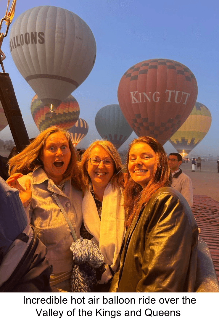 Egypt 2025 hot air balloons w people w caption Incredible hot air balloon ride over the Valley of the Kings and Queens
