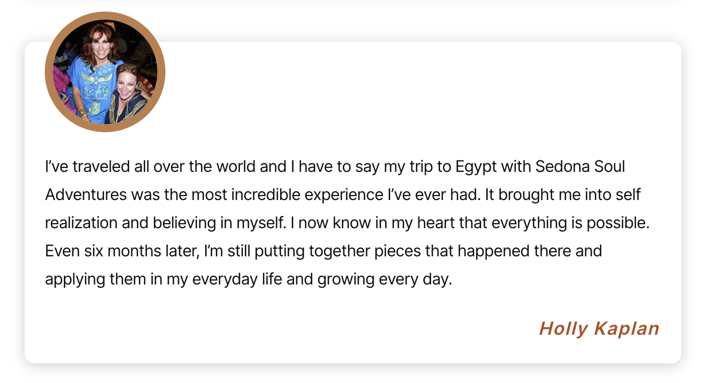 holly kaplan ssa testimonial 2024 Sedona Soul Adventures Egypt Trip Testimonial