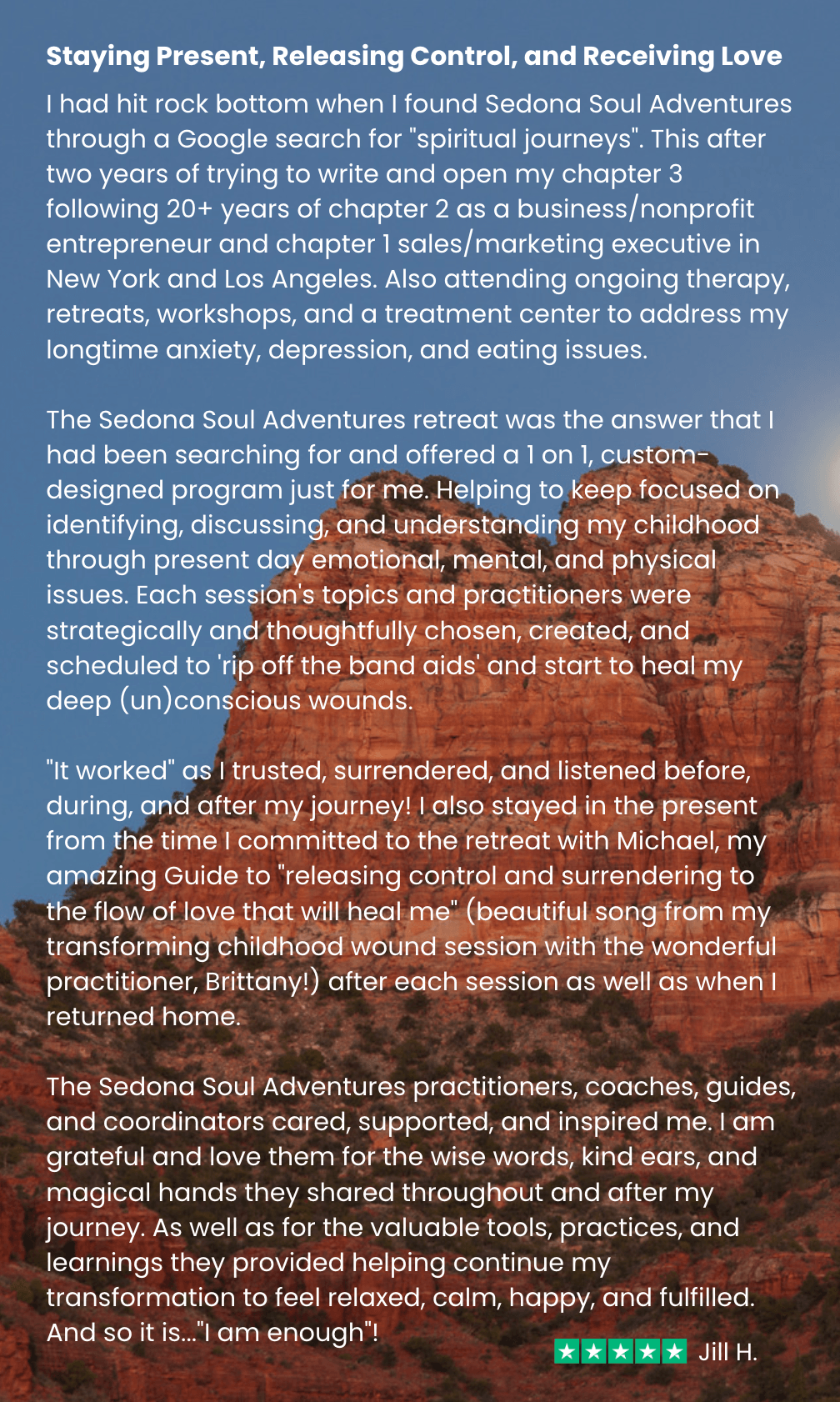 “Therapy, workshops, treatment center” didn't work, but her Soul Adventure did!