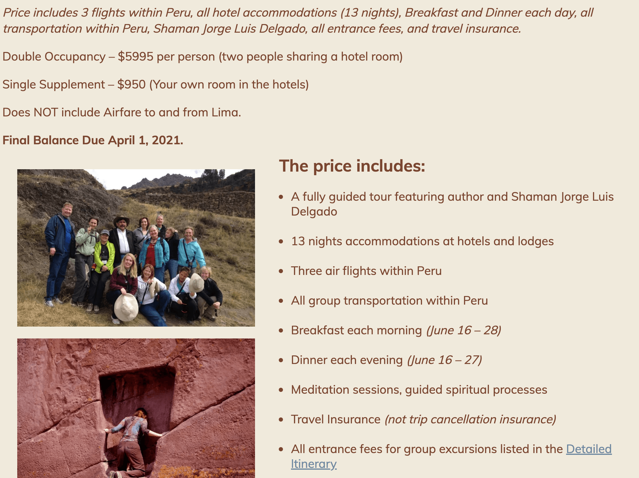 peru 2021 price includes