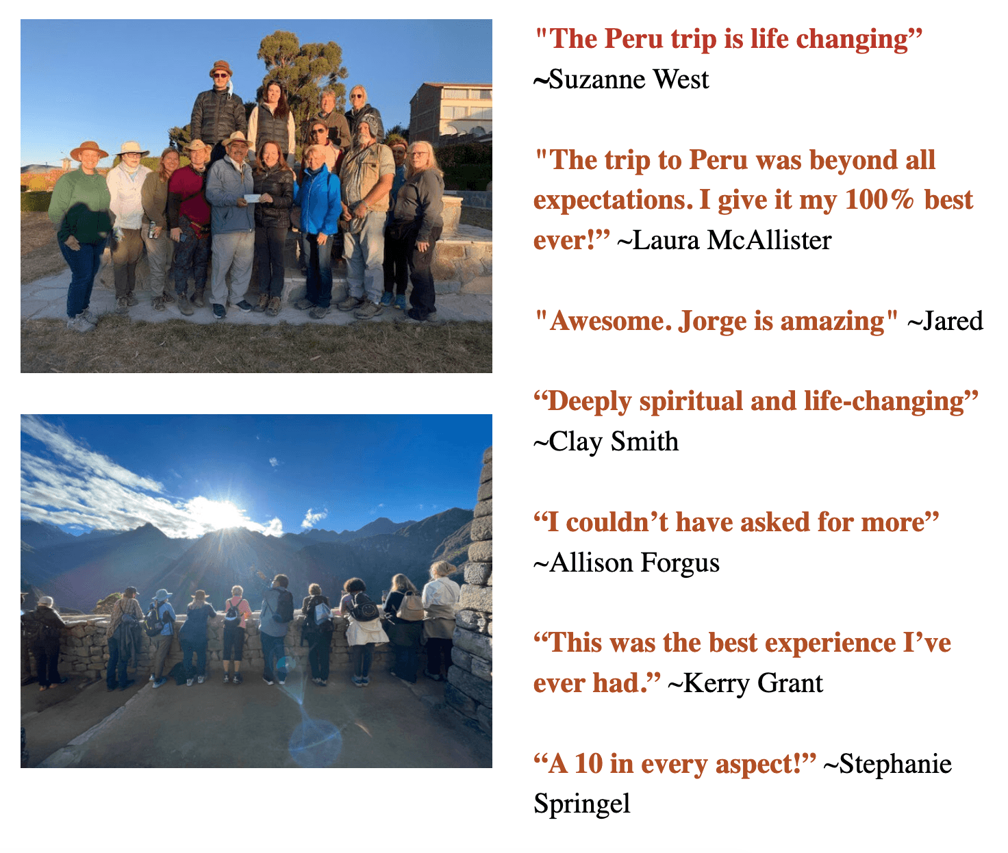 Sedona Soul Adventures Peru Trip Testimonials